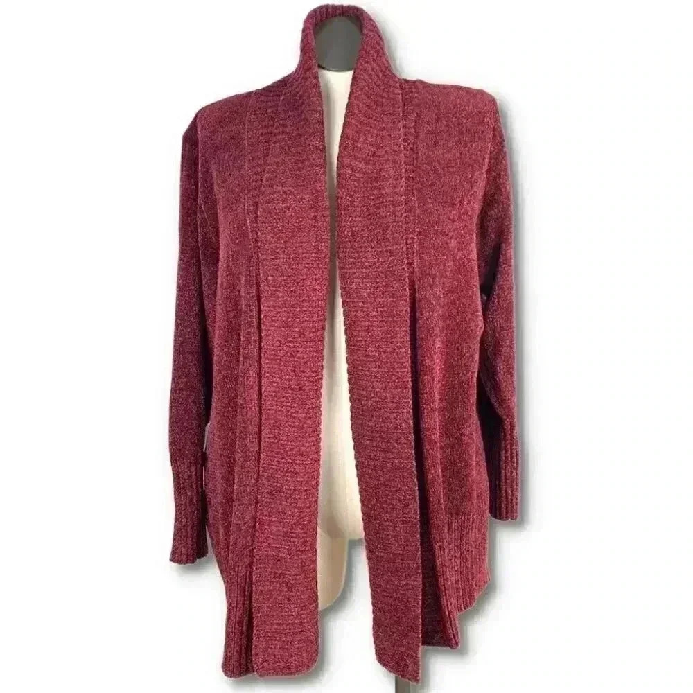 Seven Womens sweater size XXL red chenille open front cardigan